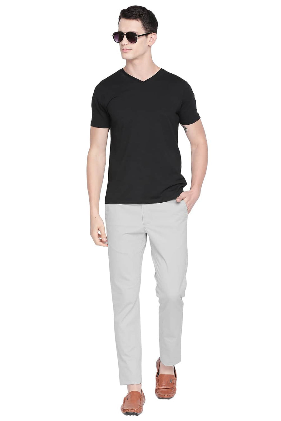 BASICS TAPERED FIT GLACIER GREY STRETCH TROUSER