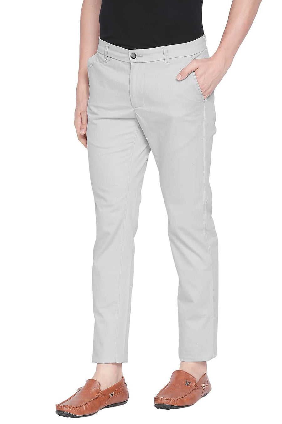 BASICS TAPERED FIT GLACIER GREY STRETCH TROUSER