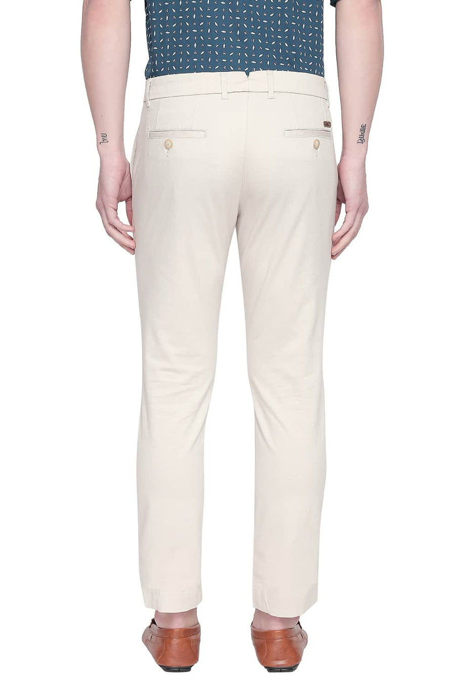 BASICS TAPERED FIT ECRU FOG STRETCH TROUSER