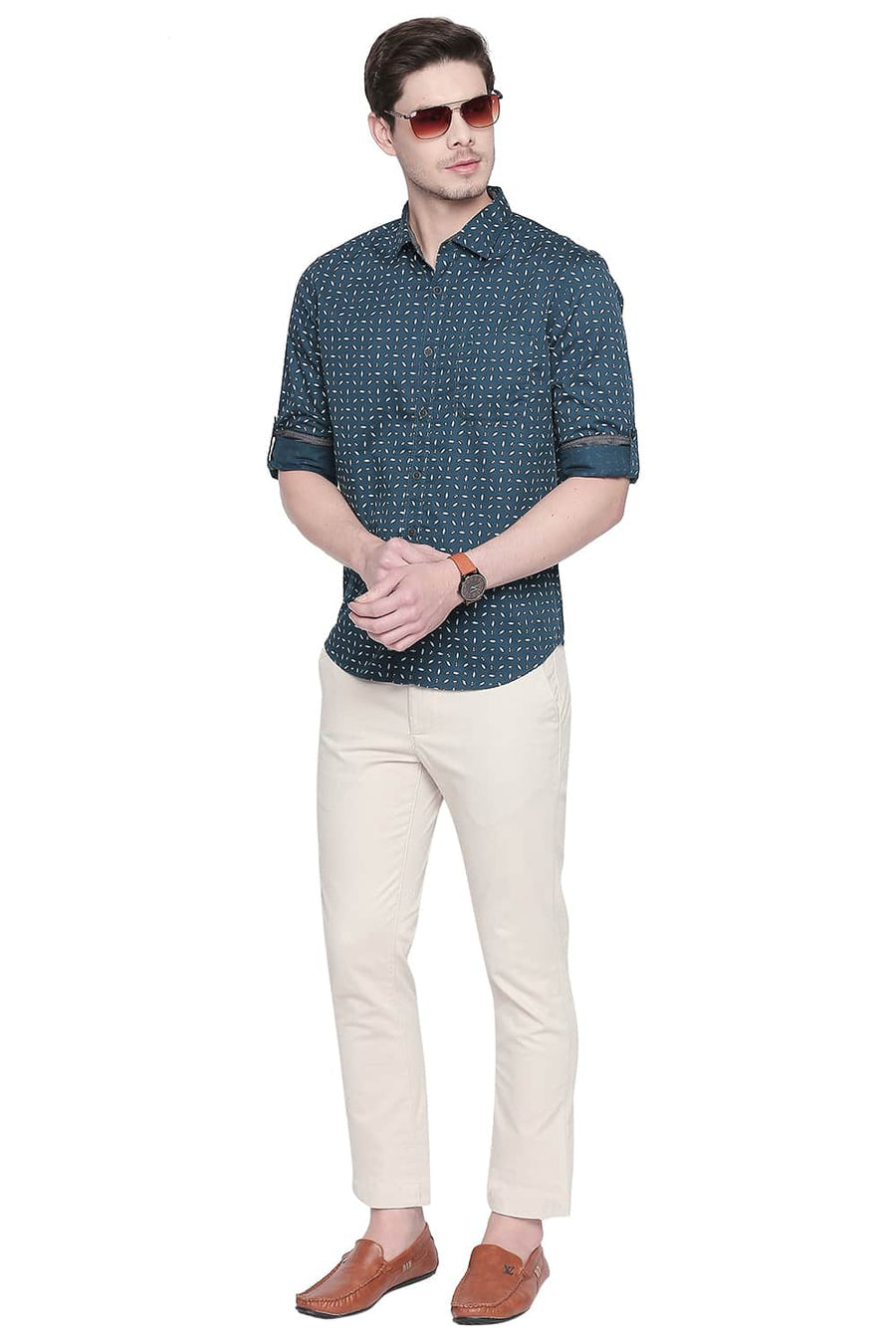 BASICS TAPERED FIT ECRU FOG STRETCH TROUSER