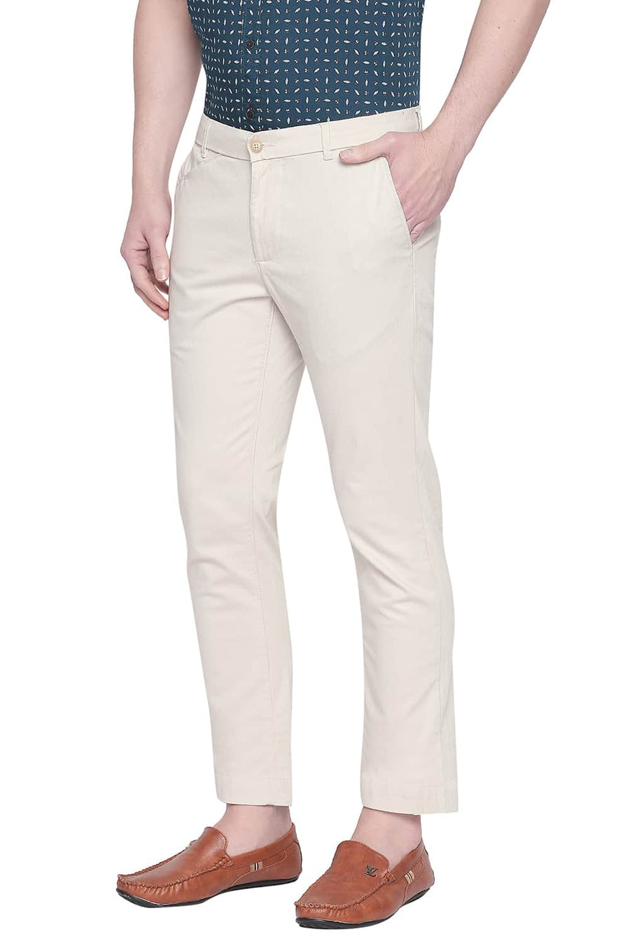 BASICS TAPERED FIT ECRU FOG STRETCH TROUSER