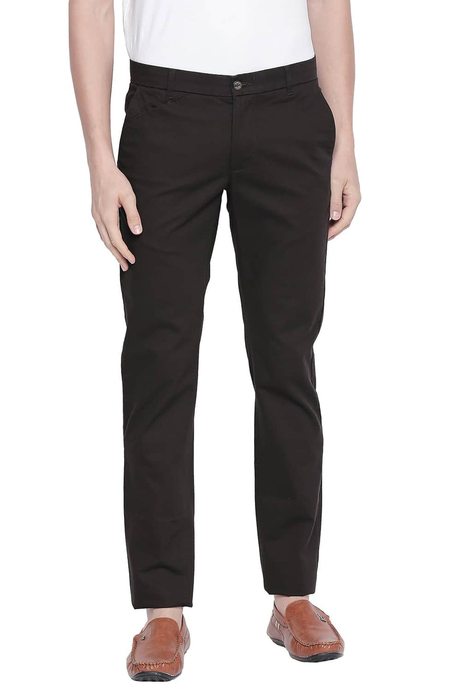 BASICS TAPERED FIT LICORICE STRETCH TROUSER