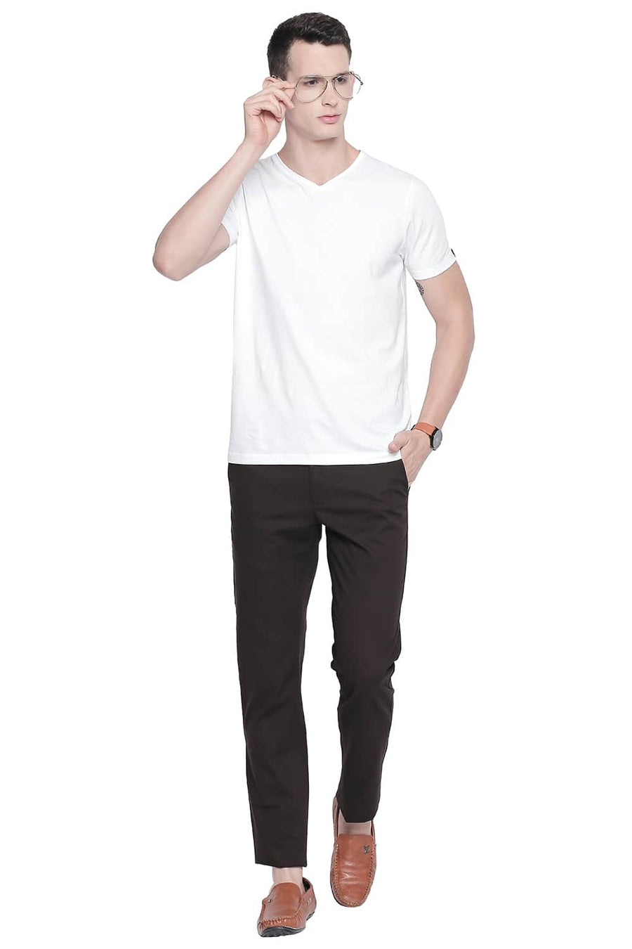 BASICS TAPERED FIT LICORICE STRETCH TROUSER