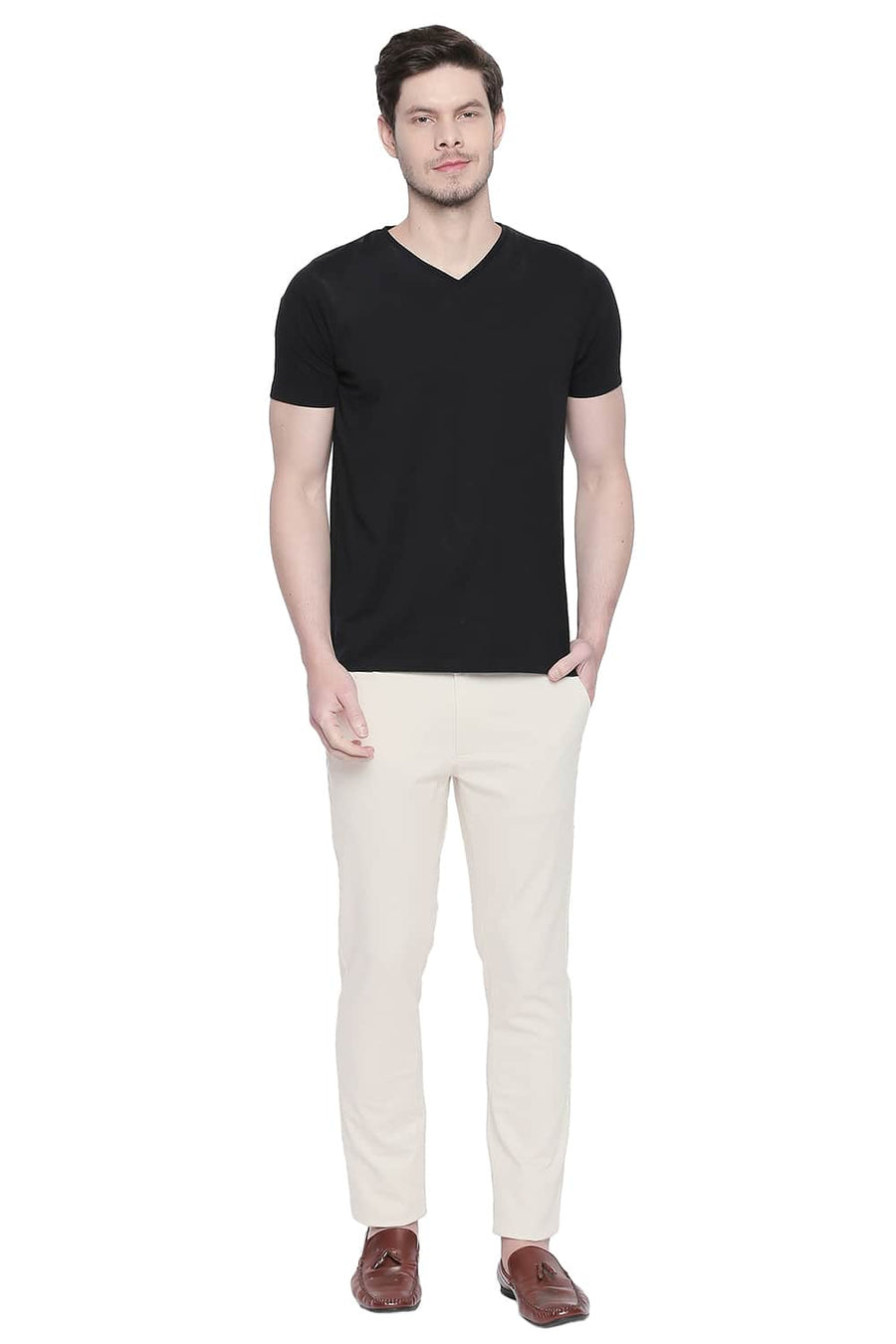 BASICS TAPERED FIT BIRCH STRETCH TROUSER