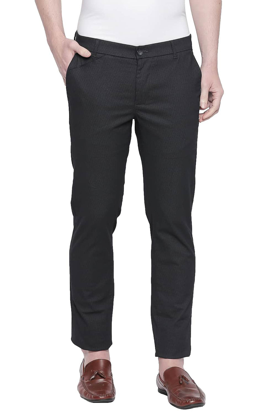 BASICS TAPERED FIT DARK SHADOW STRETCH TROUSER