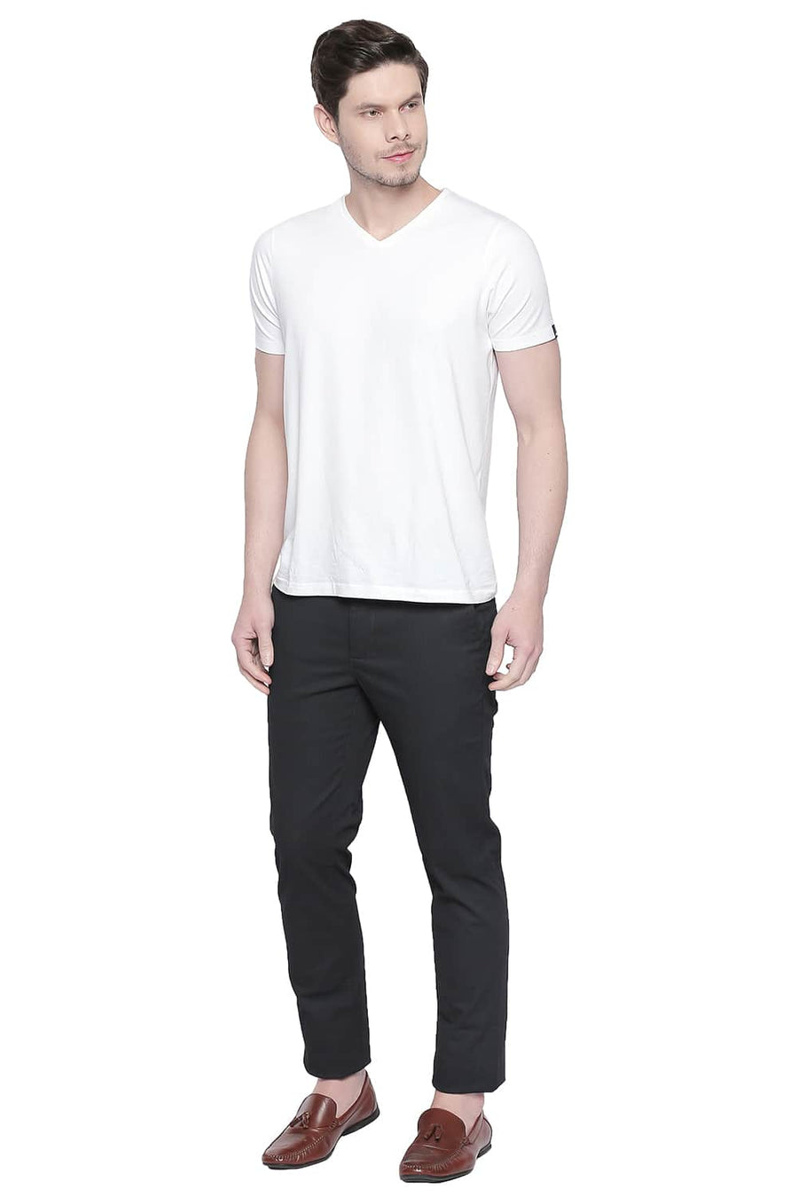 BASICS TAPERED FIT DARK SHADOW STRETCH TROUSER