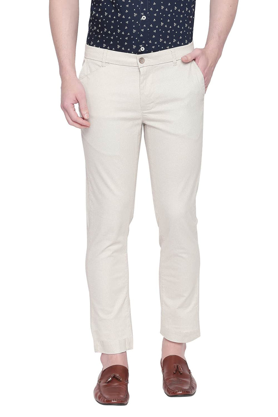 BASICS TAPERED FIT CAP GREY STRETCH TROUSER