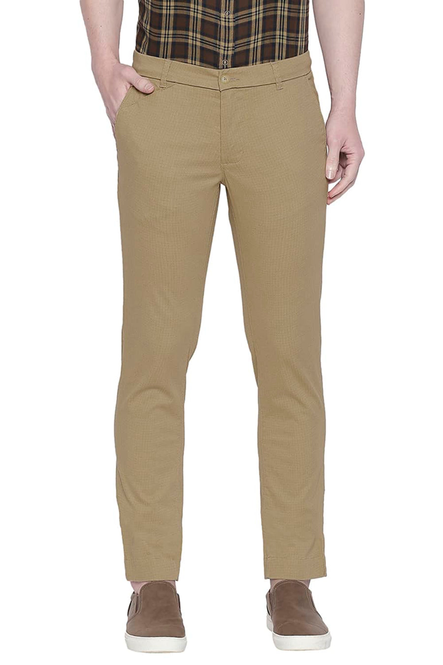 BASICS TAPERED FIT LARK KHAKI STRETCH TROUSER