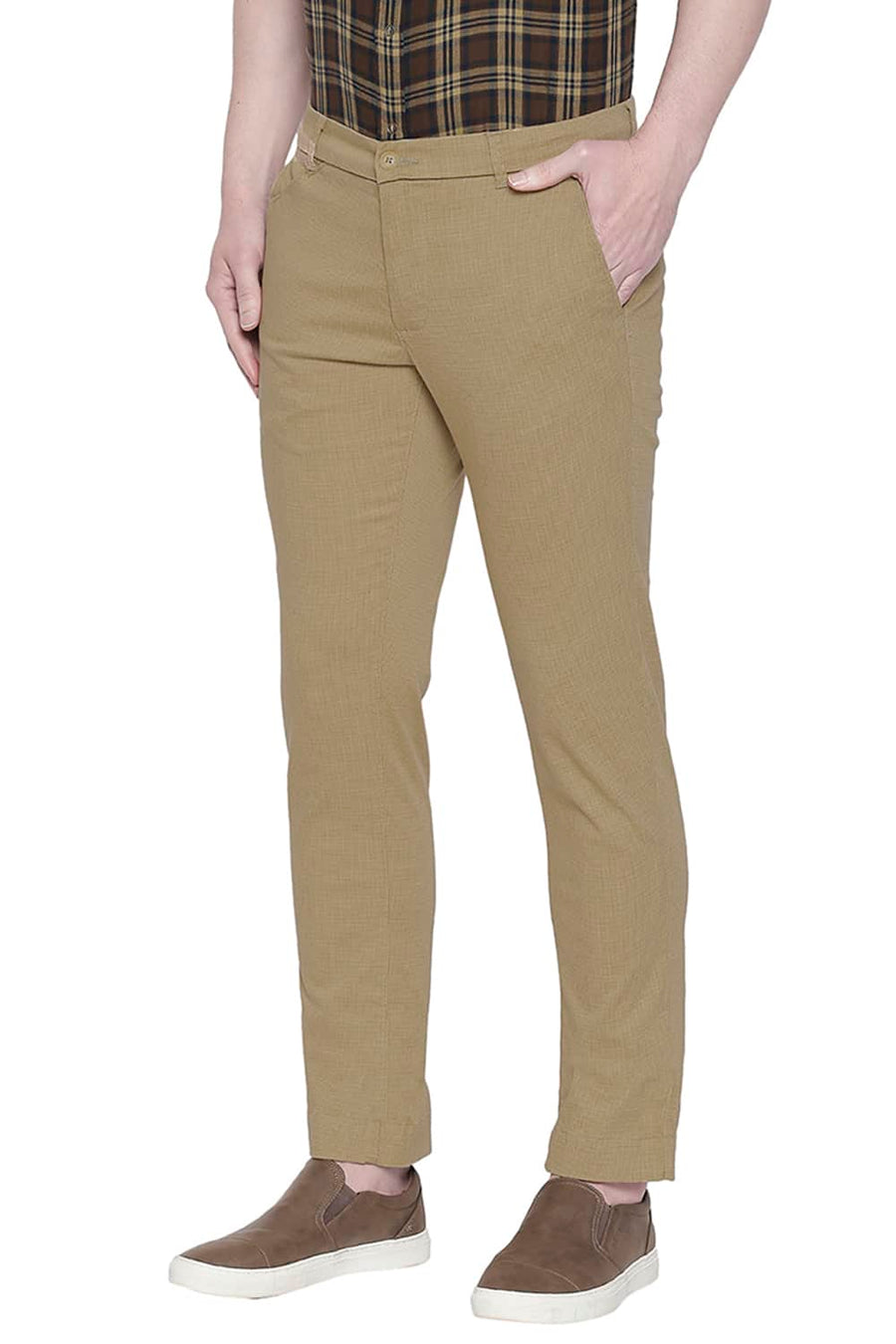 BASICS TAPERED FIT LARK KHAKI STRETCH TROUSER