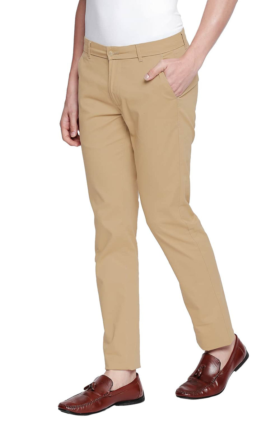 BASICS TAPERED FIT HONEY MUSTARD STRETCH TROUSER