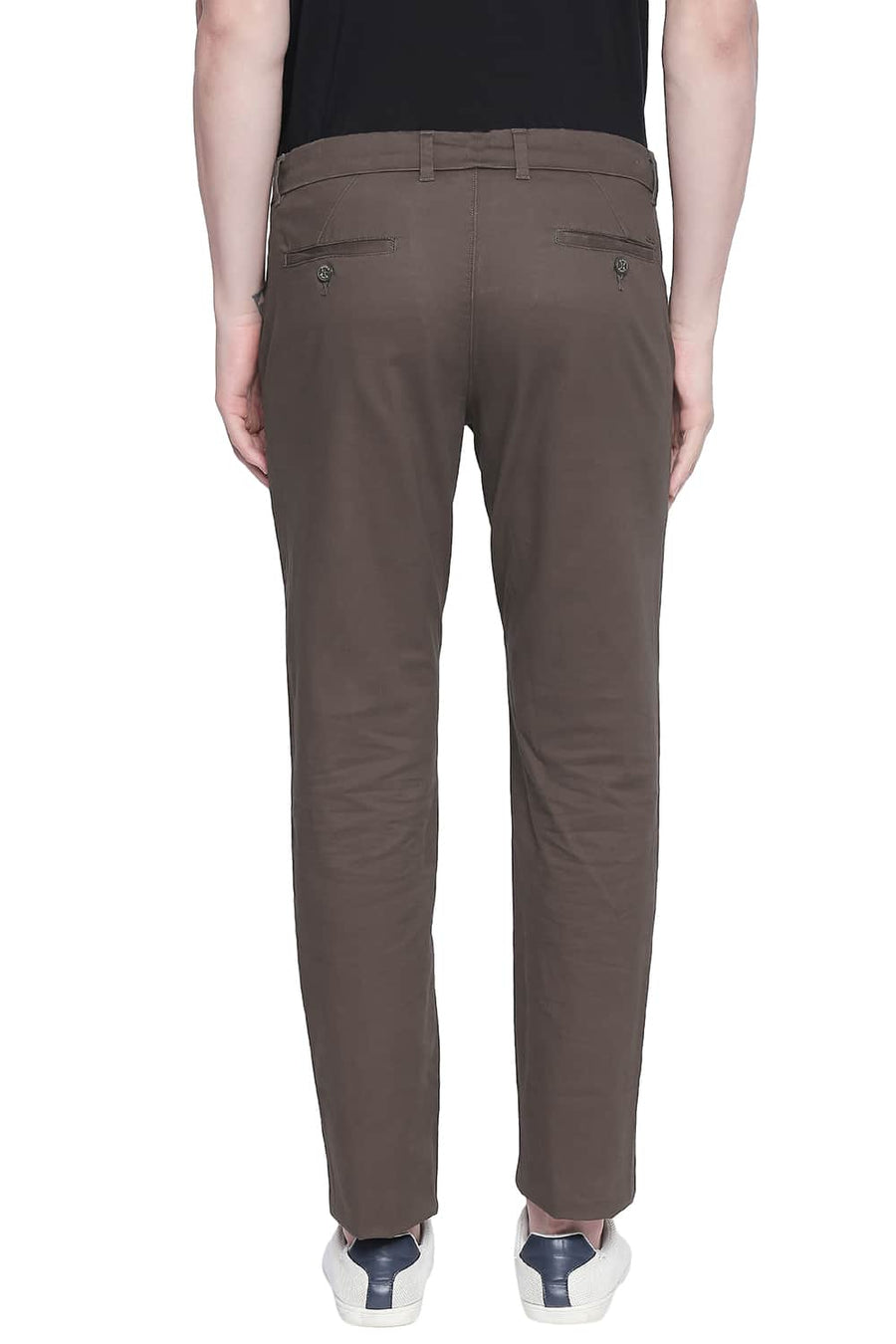 BASICS TAPERED FIT DARK EARTH STRETCH TROUSER