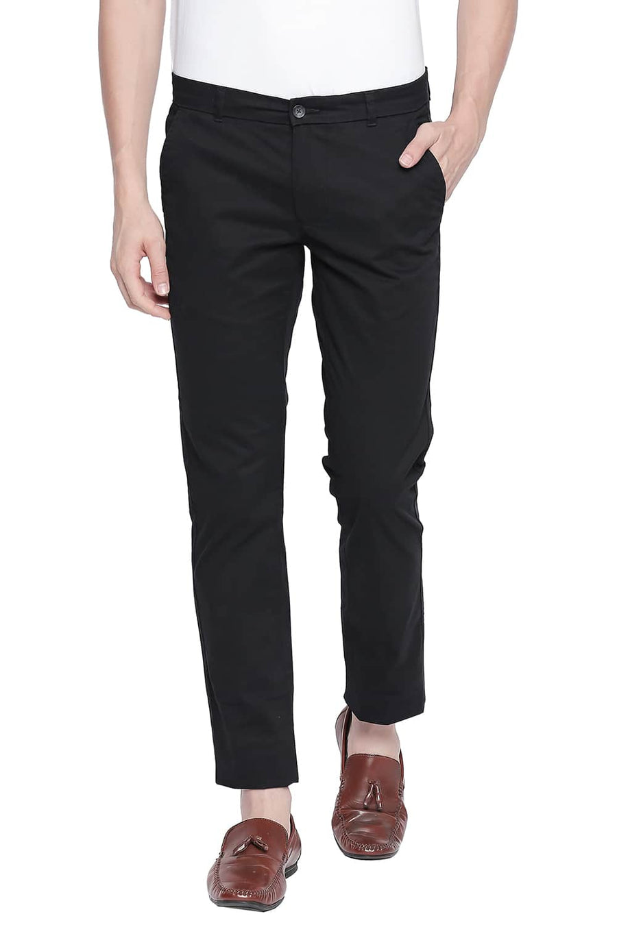 BASICS TAPERED FIT PIRATE BLACK STRETCH TROUSER