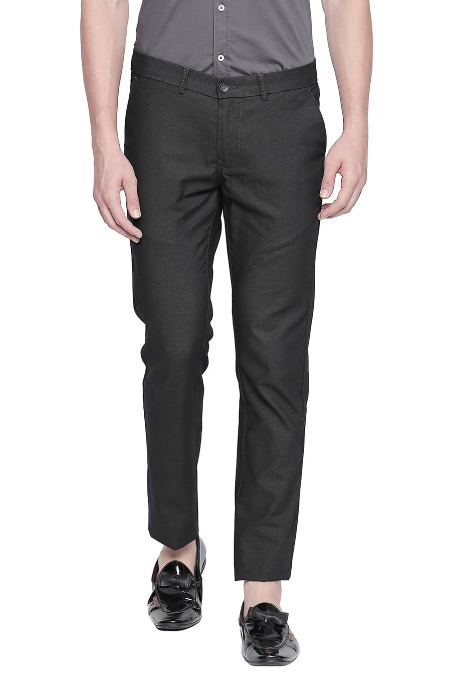 BASICS TAPERED FIT PEAT GREY STRETCH TROUSER