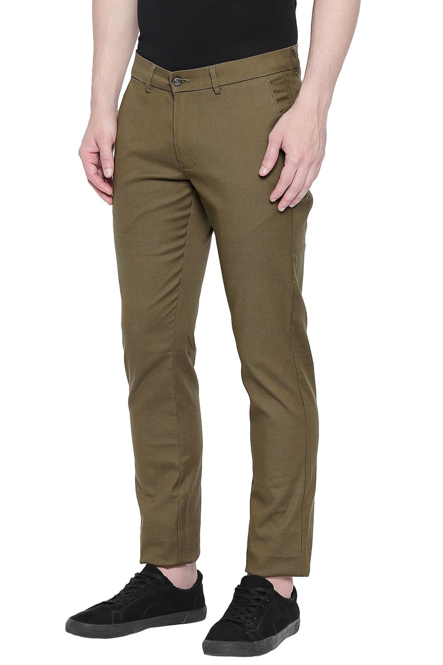 BASICS TAPERED FIT MILITARY OLIVE STRETCH TROUSER