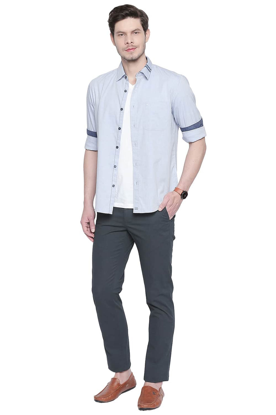 BASICS TAPERED FIT REFLECTING POND STRETCH TROUSER