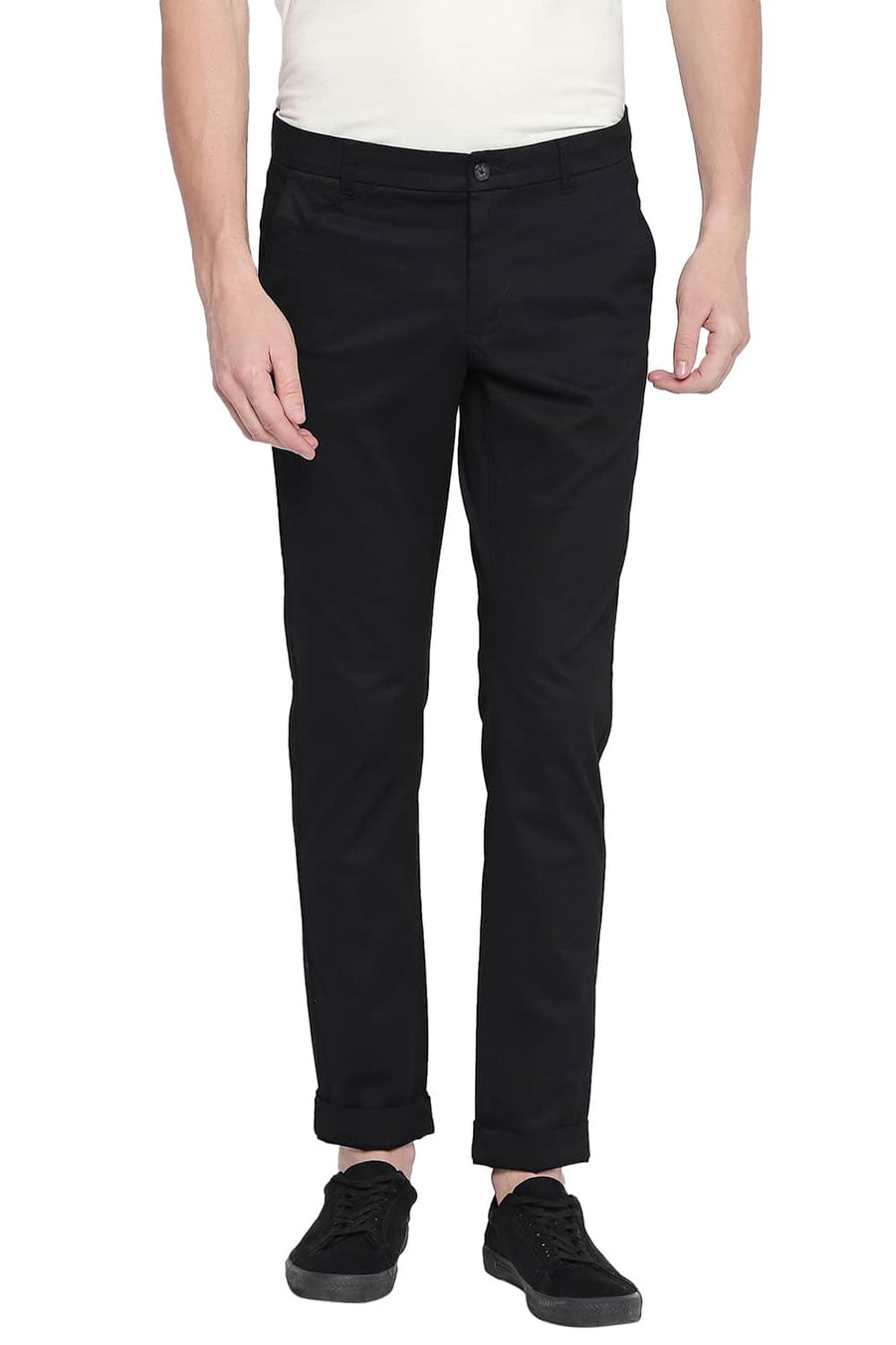 BASICS TAPERED FIT PIRATE BLACK STRETCH TROUSER