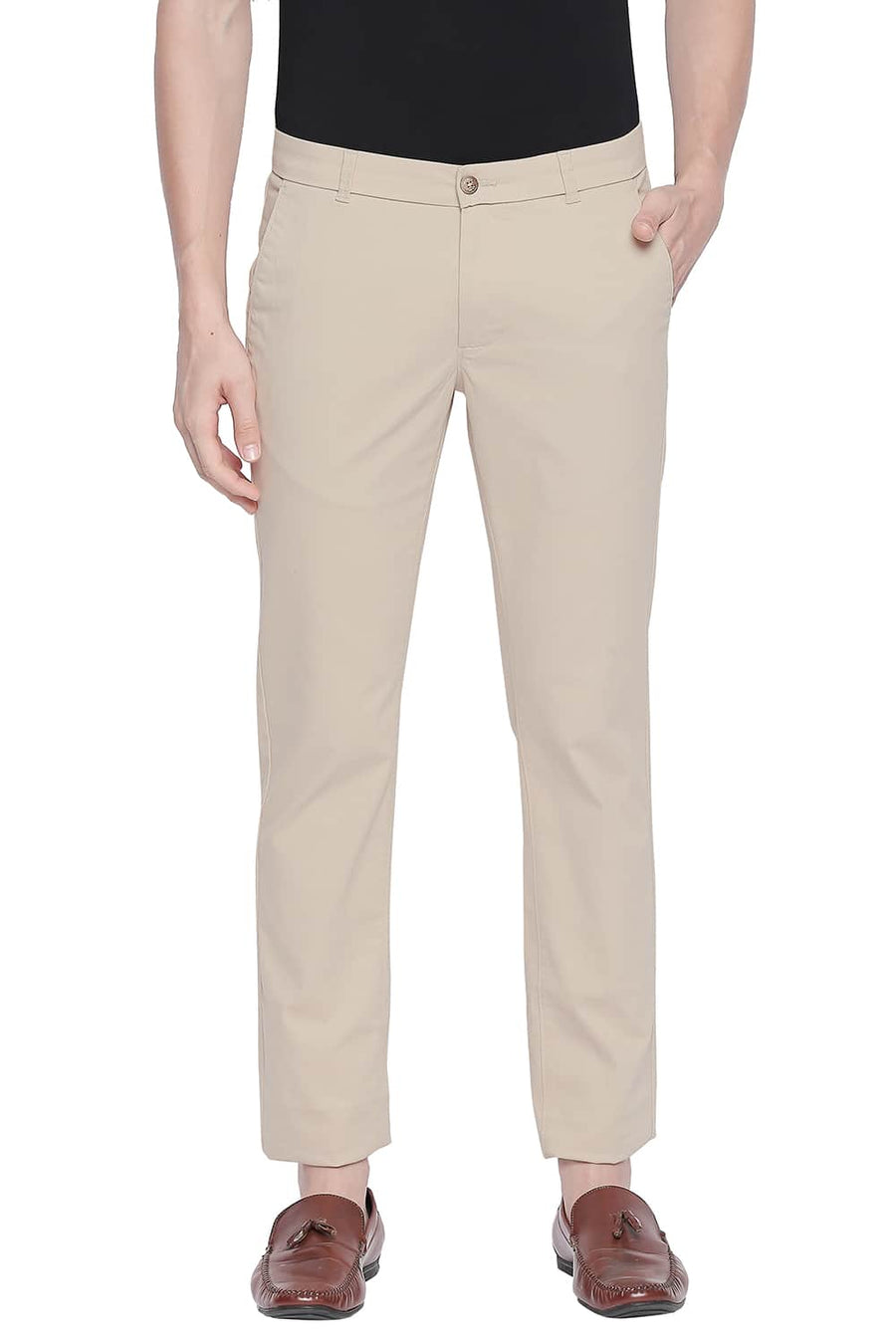 BASICS TAPERED FIT PARCHMENT STRETCH TROUSER