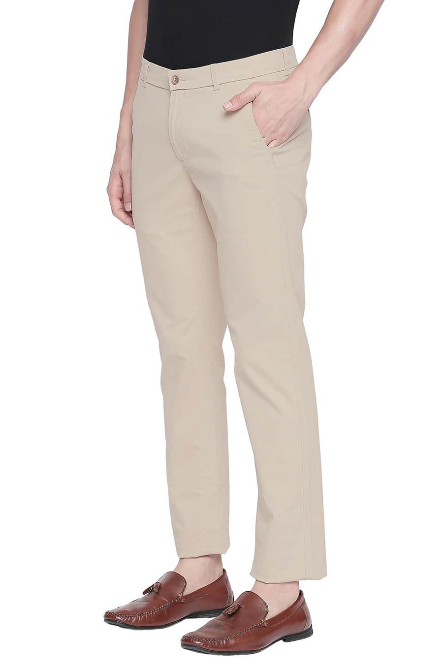 BASICS TAPERED FIT PARCHMENT STRETCH TROUSER