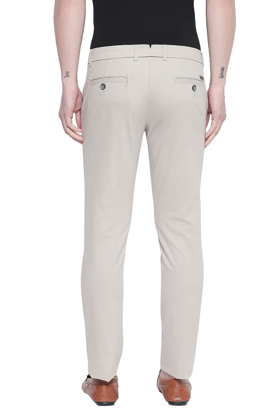 BASICS TAPERED FIT SILVER BIRCH STRETCH TROUSER