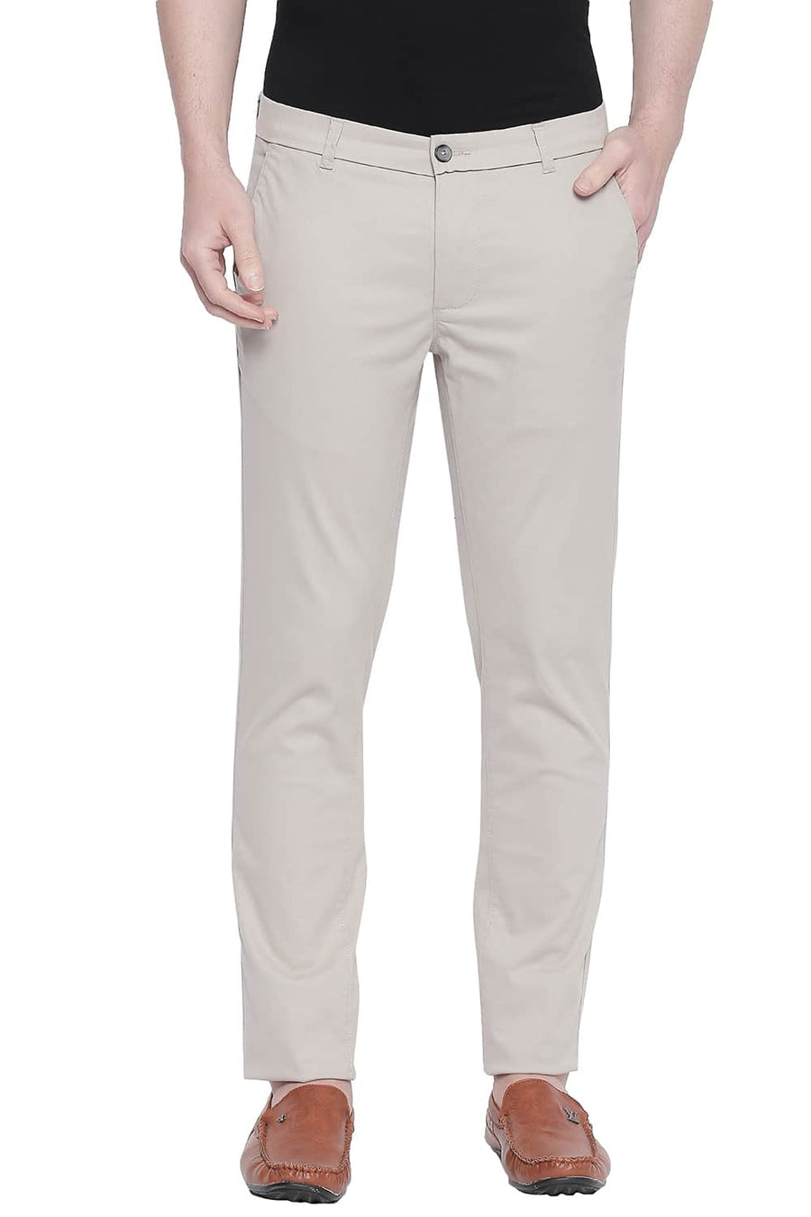 BASICS TAPERED FIT SILVER BIRCH STRETCH TROUSER