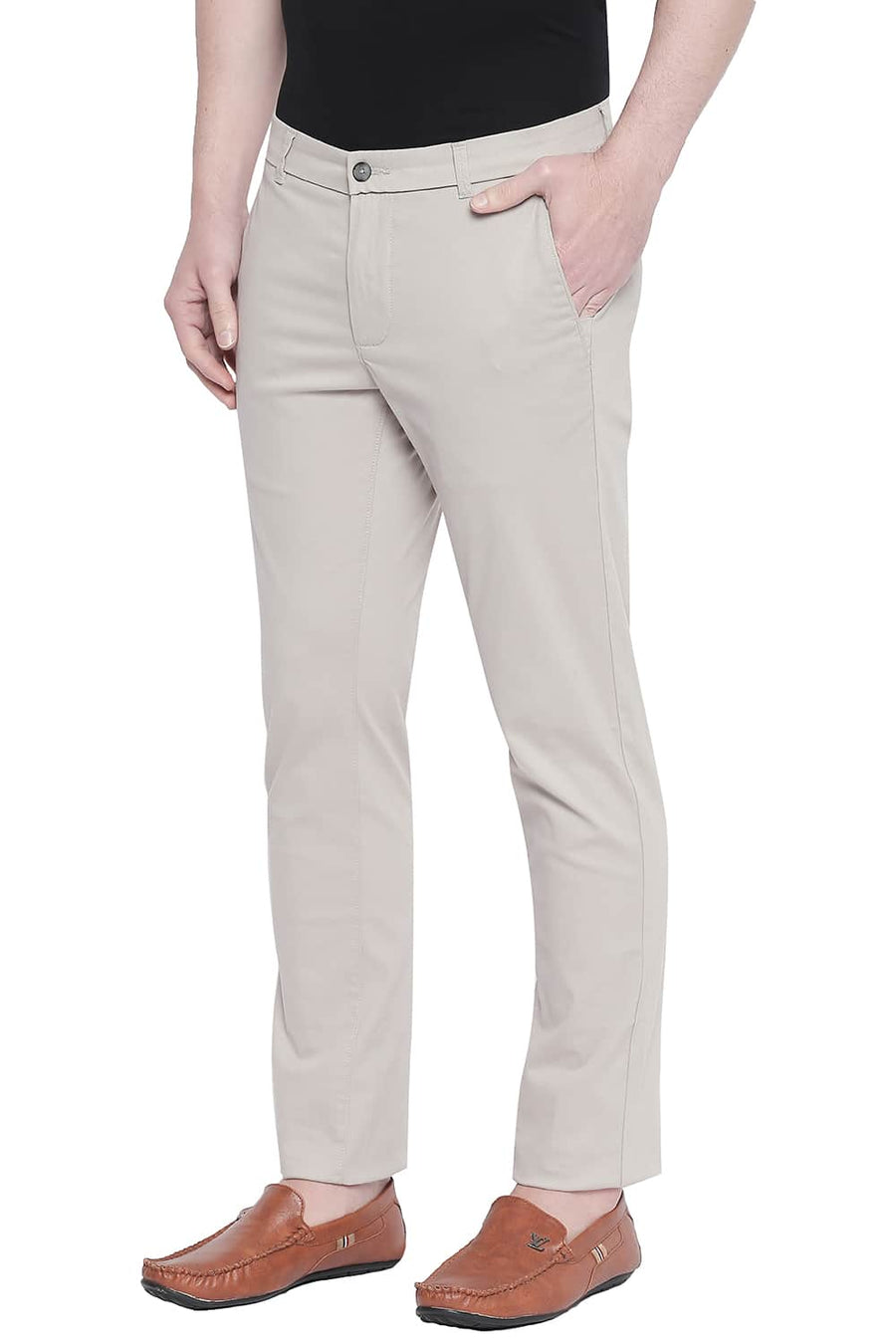 BASICS TAPERED FIT SILVER BIRCH STRETCH TROUSER