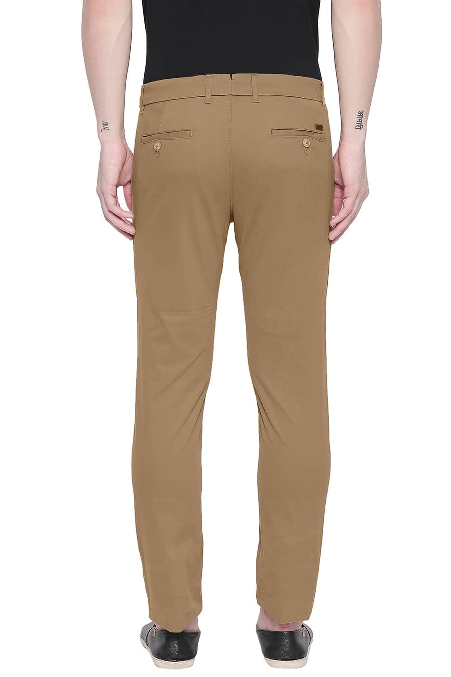 BASICS TAPERED FIT BONE BROWN STRETCH TROUSER