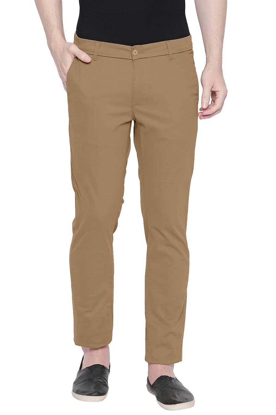 BASICS TAPERED FIT BONE BROWN STRETCH TROUSER
