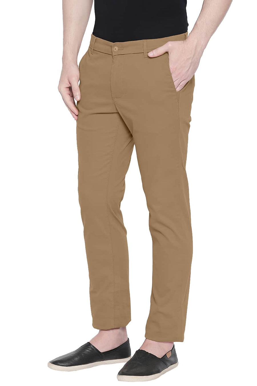 BASICS TAPERED FIT BONE BROWN STRETCH TROUSER