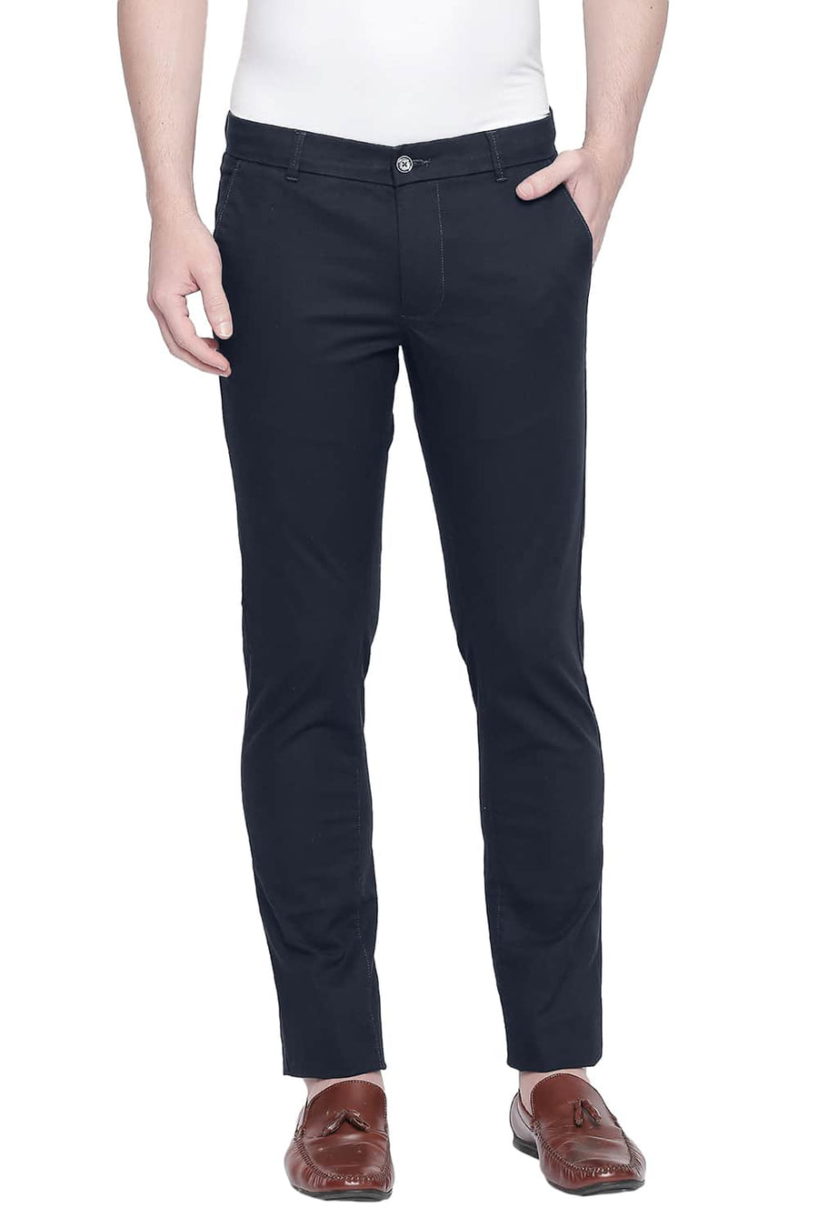 BASICS TAPERED FIT NAVY ECLIPSE STRETCH TROUSER