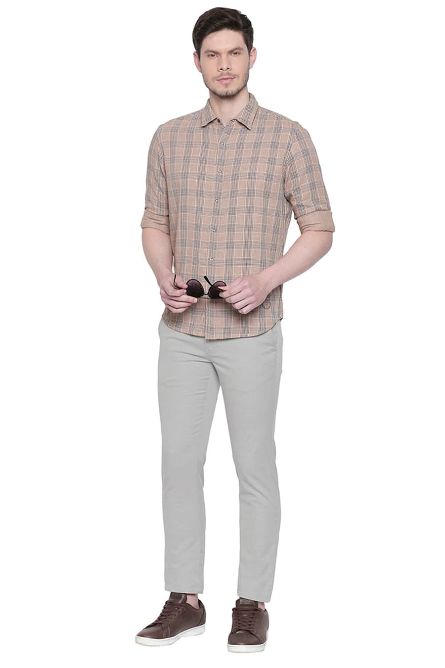 BASICS TAPERED FIT CHATEAU GREY STRETCH TROUSER