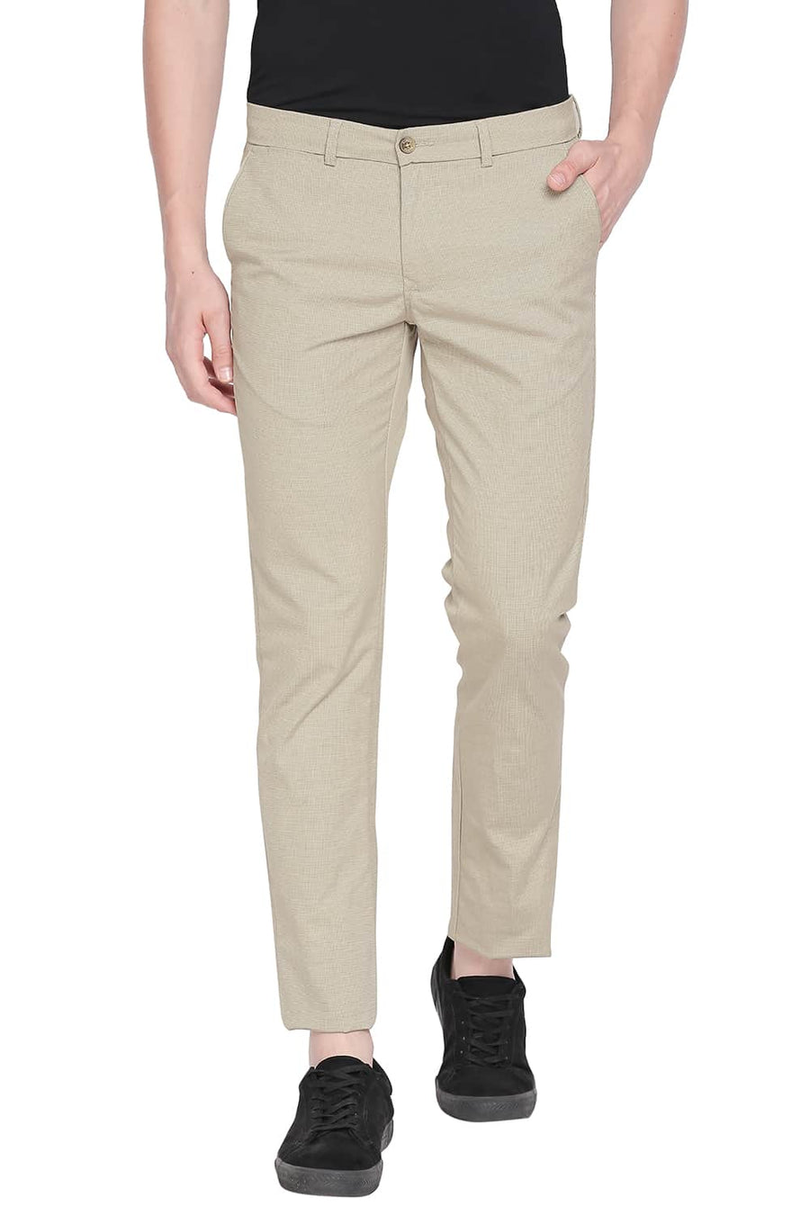 BASICS TAPERED FIT COBBLE STONE STRETCH TROUSER
