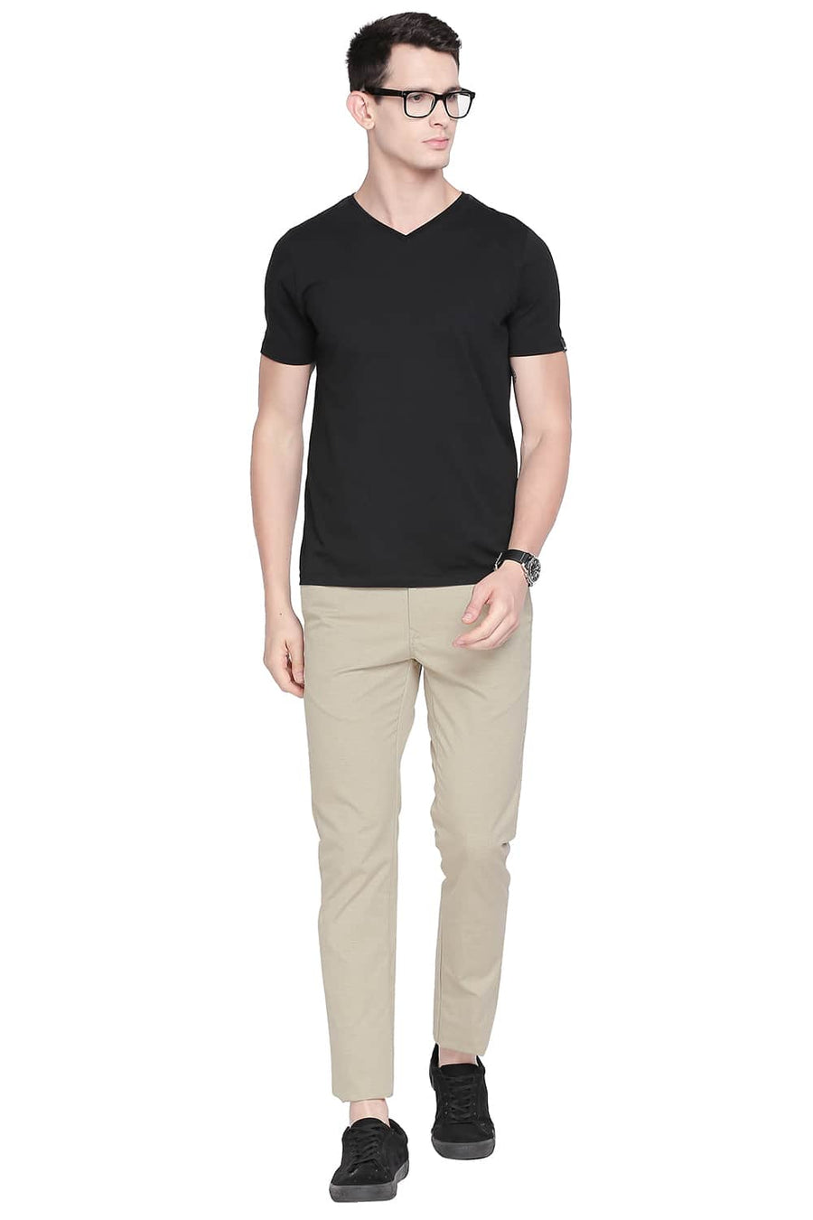 BASICS TAPERED FIT COBBLE STONE STRETCH TROUSER