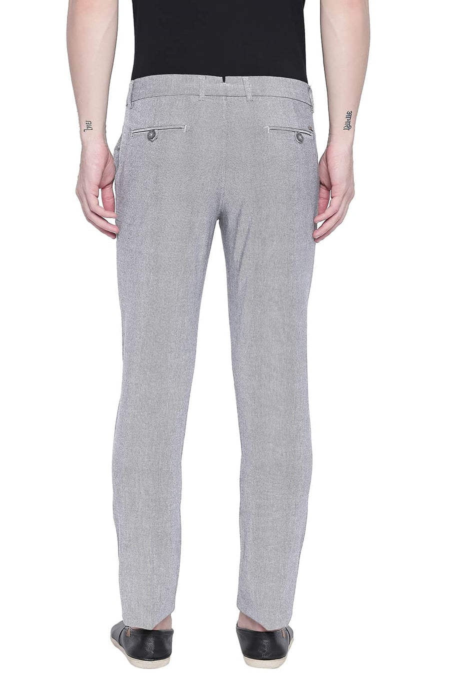 BASICS TAPERED FIT STEEL GREY STRETCH TROUSER