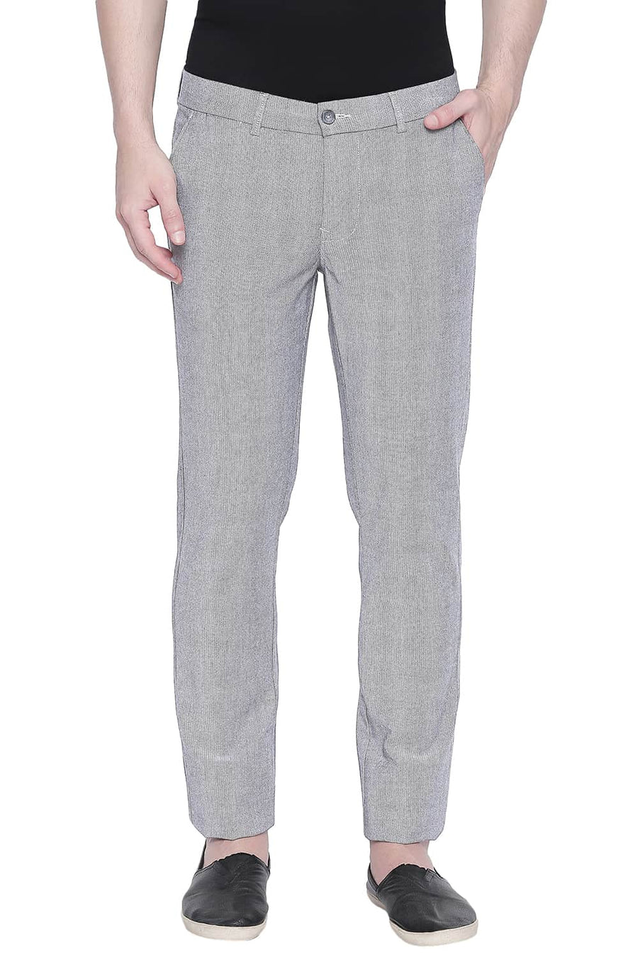 BASICS TAPERED FIT STEEL GREY STRETCH TROUSER
