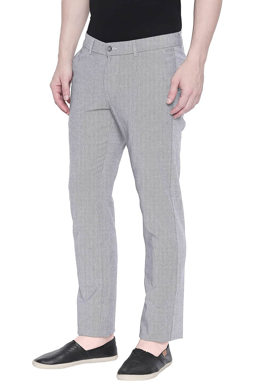 BASICS TAPERED FIT STEEL GREY STRETCH TROUSER