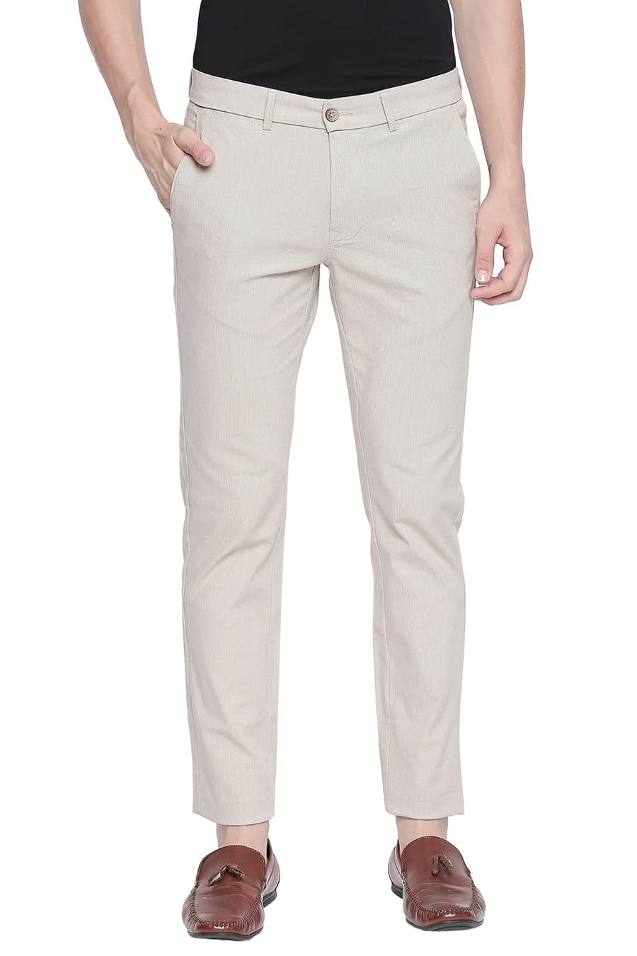 BASICS TAPERED FIT SIMPLY TAUPE STRETCH TROUSER