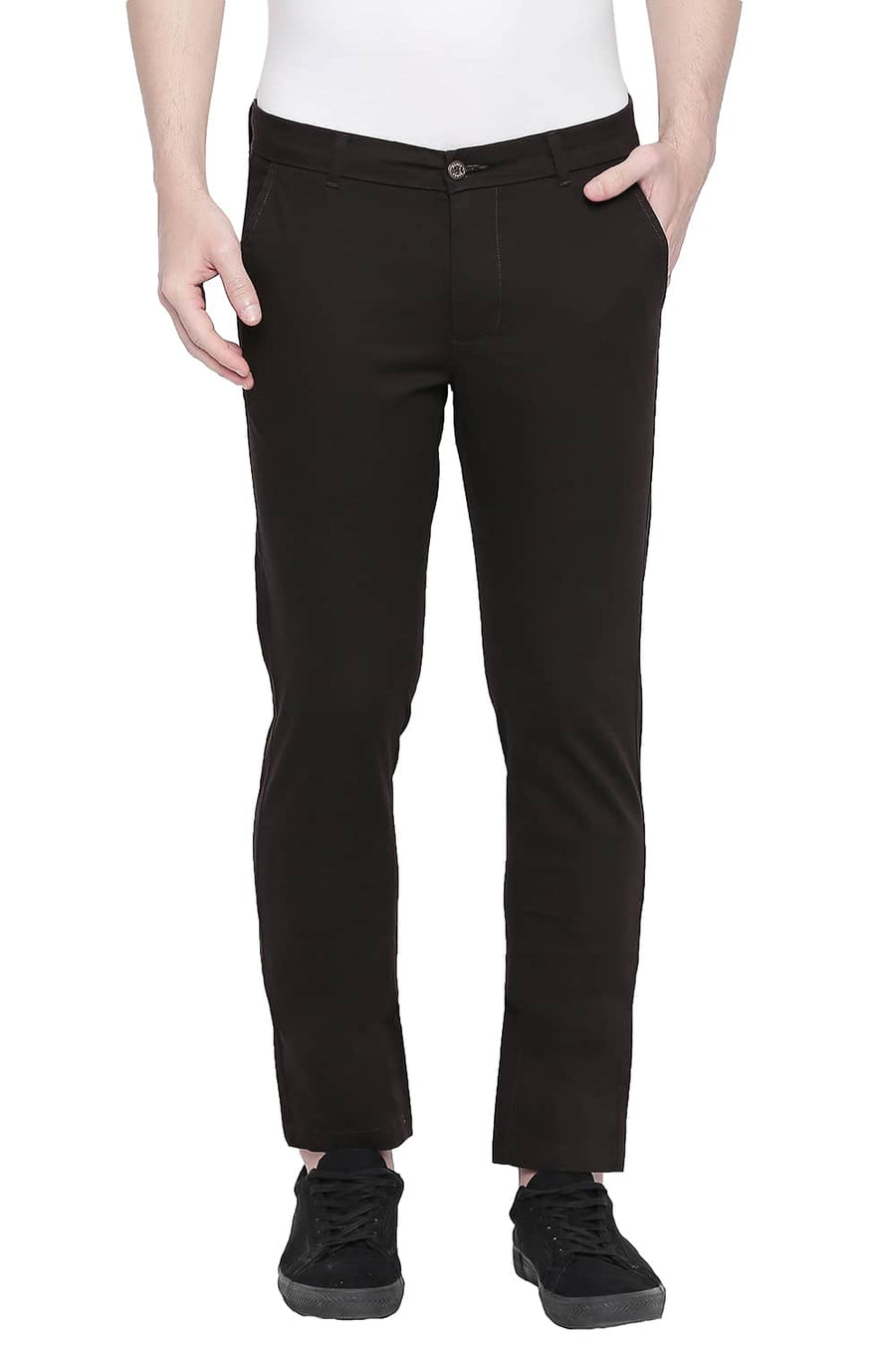 BASICS TAPERED FIT COFFEE BEAN STRETCH TROUSER