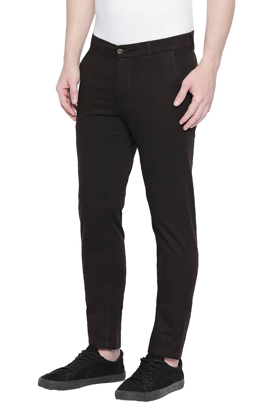 BASICS TAPERED FIT COFFEE BEAN STRETCH TROUSER