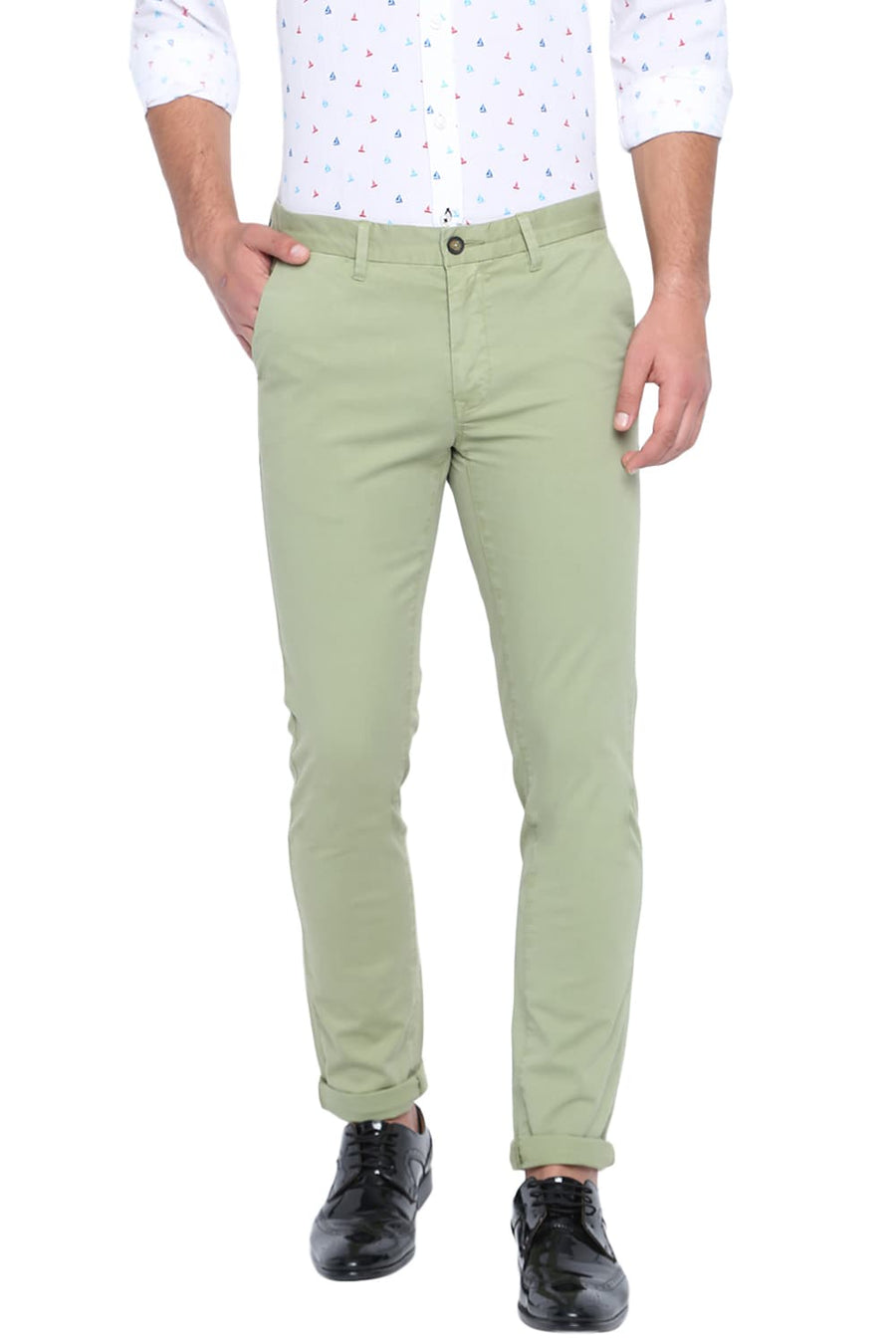 BASICS TAPERED FIT SAGE GREEN OVER DYED TROUSER