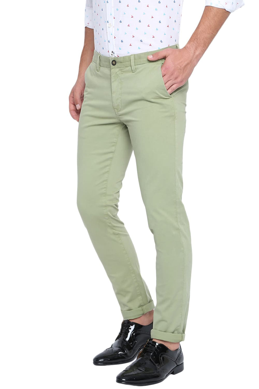 BASICS TAPERED FIT SAGE GREEN OVER DYED TROUSER