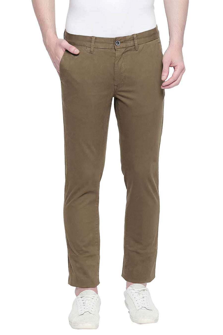 BASICS TAPERED FIT BRONZE BROWN OVER DYED TROUSER
