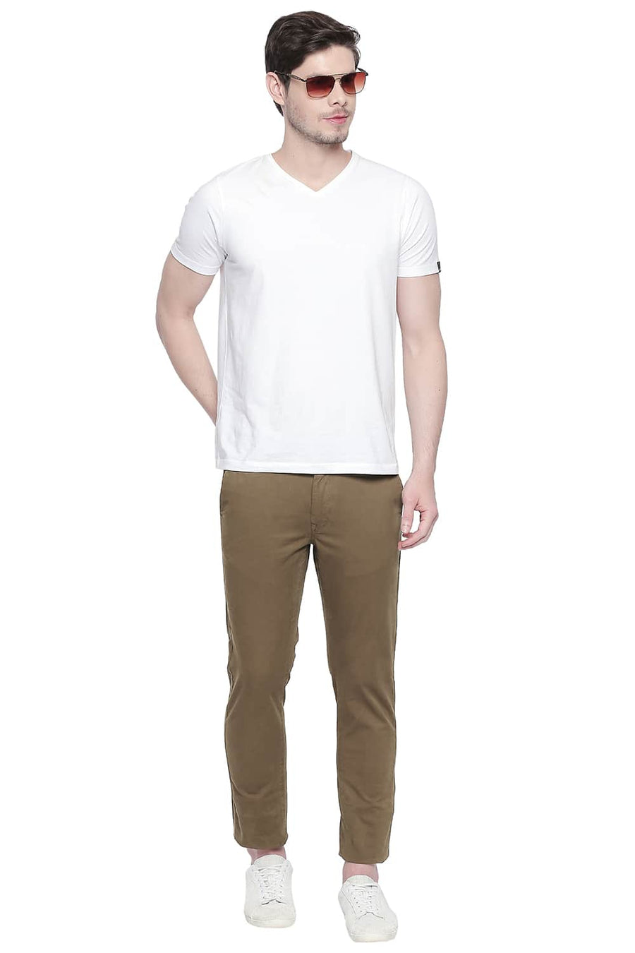 BASICS TAPERED FIT BRONZE BROWN OVER DYED TROUSER