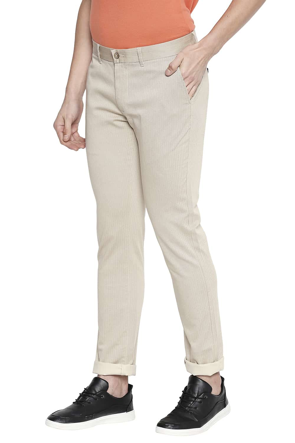 BASICS TAPERED FIT PRINTED STRETCH TROUSER