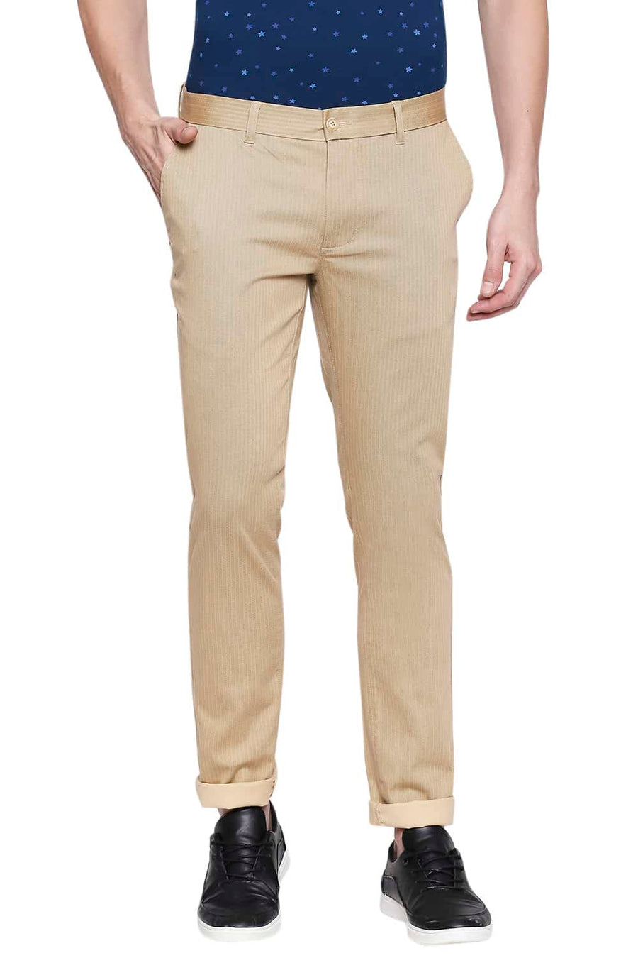 BASICS TAPERED FIT TANNIN PRINTED STRETCH TROUSER