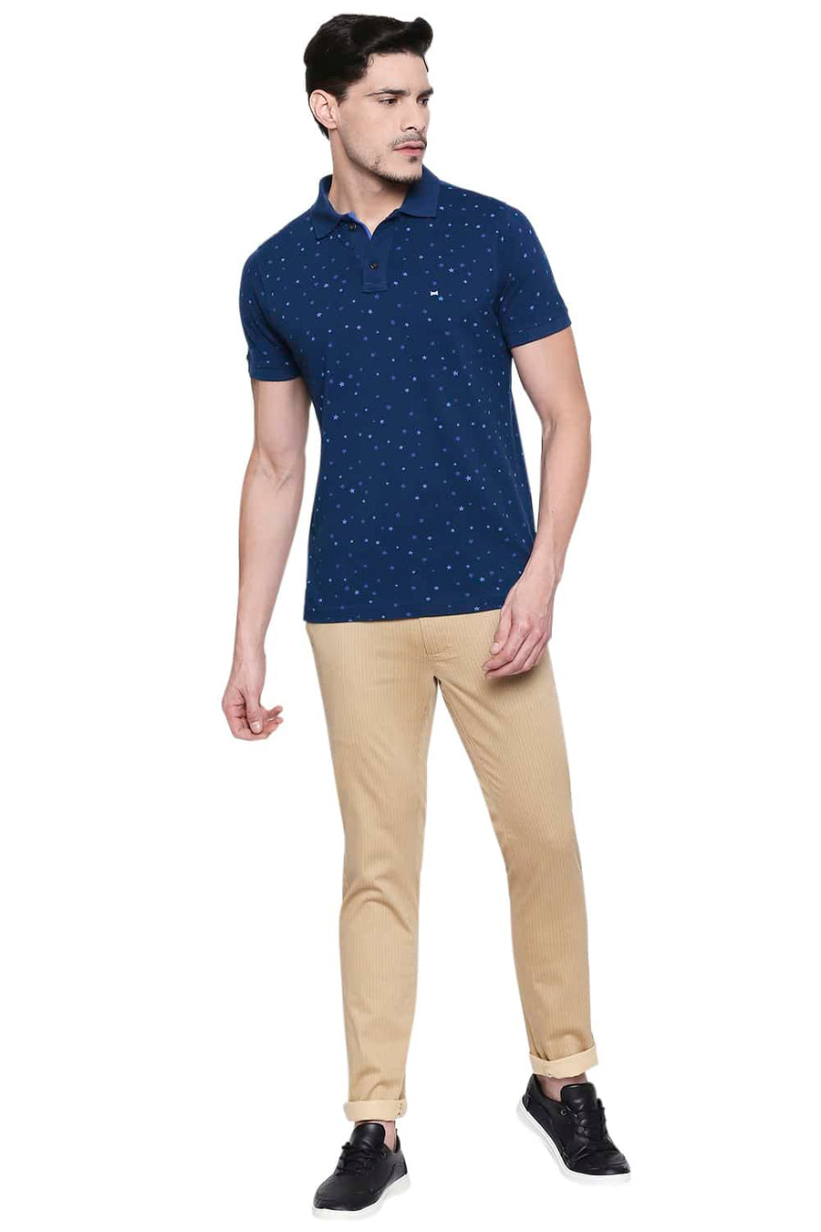 BASICS TAPERED FIT TANNIN PRINTED STRETCH TROUSER