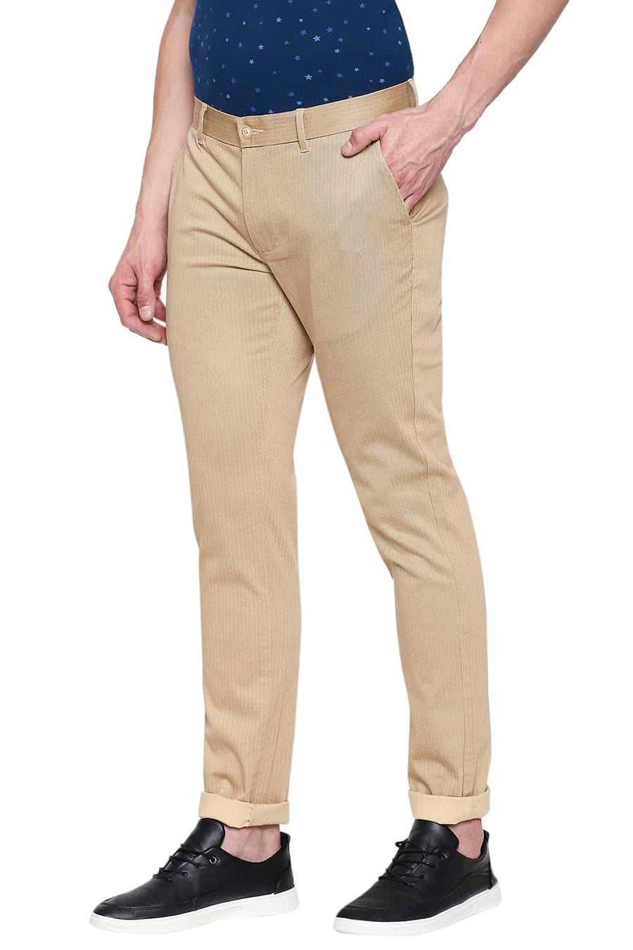 BASICS TAPERED FIT TANNIN PRINTED STRETCH TROUSER