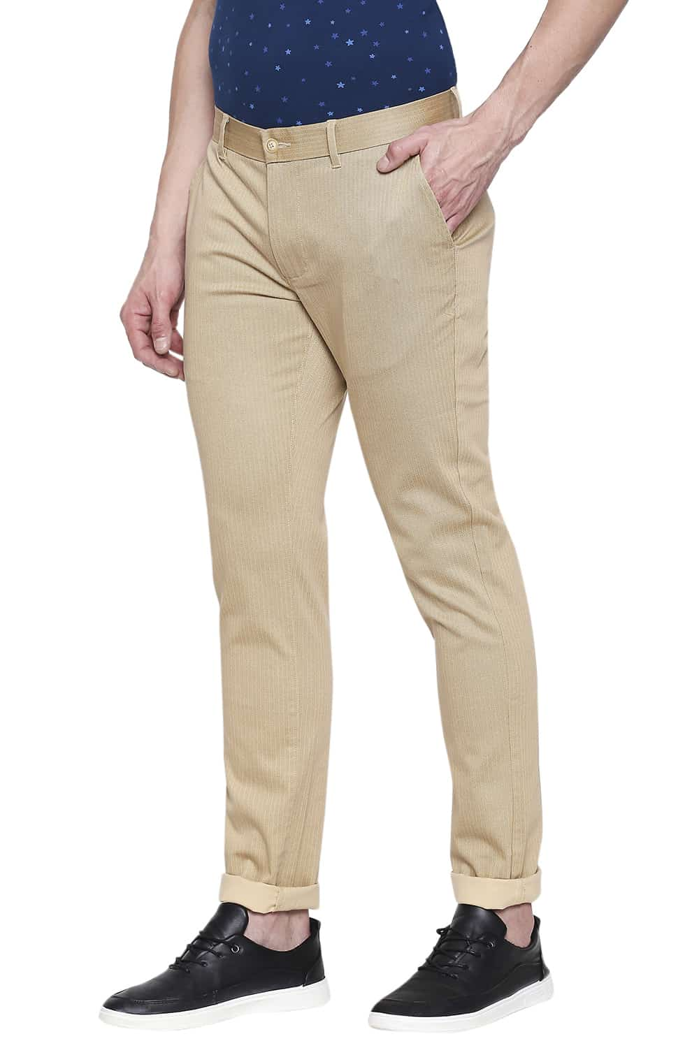 BASICS TAPERED FIT PRINTED STRETCH TROUSER