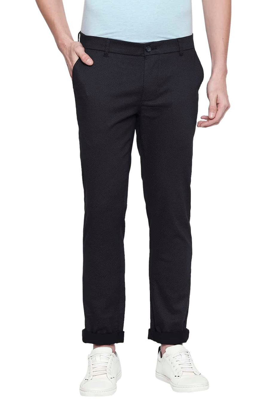 BASICS TAPERED FIT FORGED IRON PRINTED STRETCH TROUSER