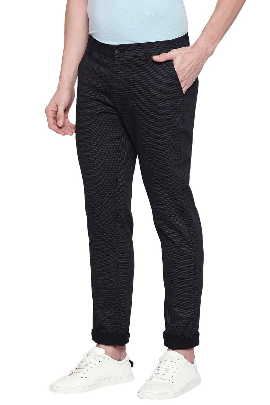 BASICS TAPERED FIT FORGED IRON PRINTED STRETCH TROUSER