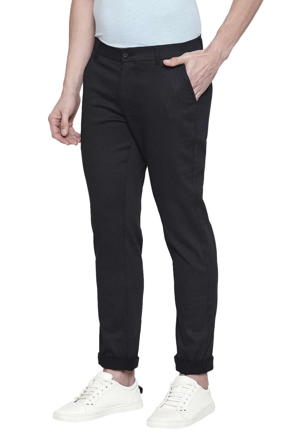 BASICS TAPERED FIT PRINTED STRETCH TROUSER